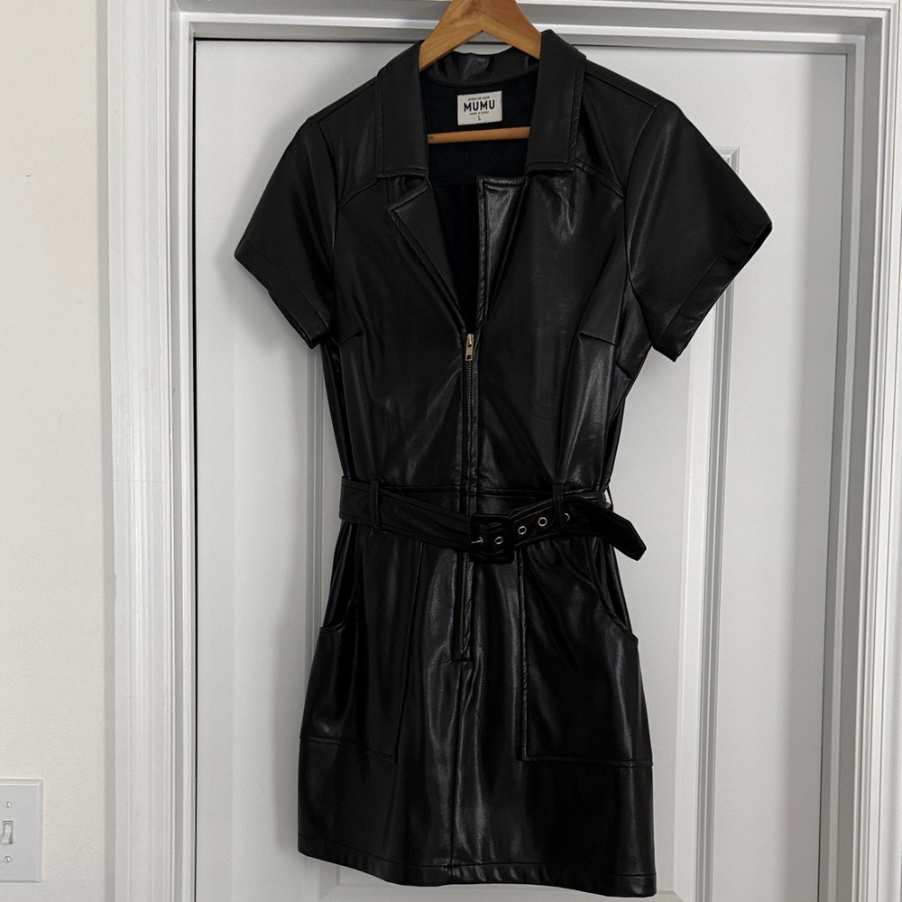 Show me your mumu Black Faux Leather Short-Sleeve Zip Dress